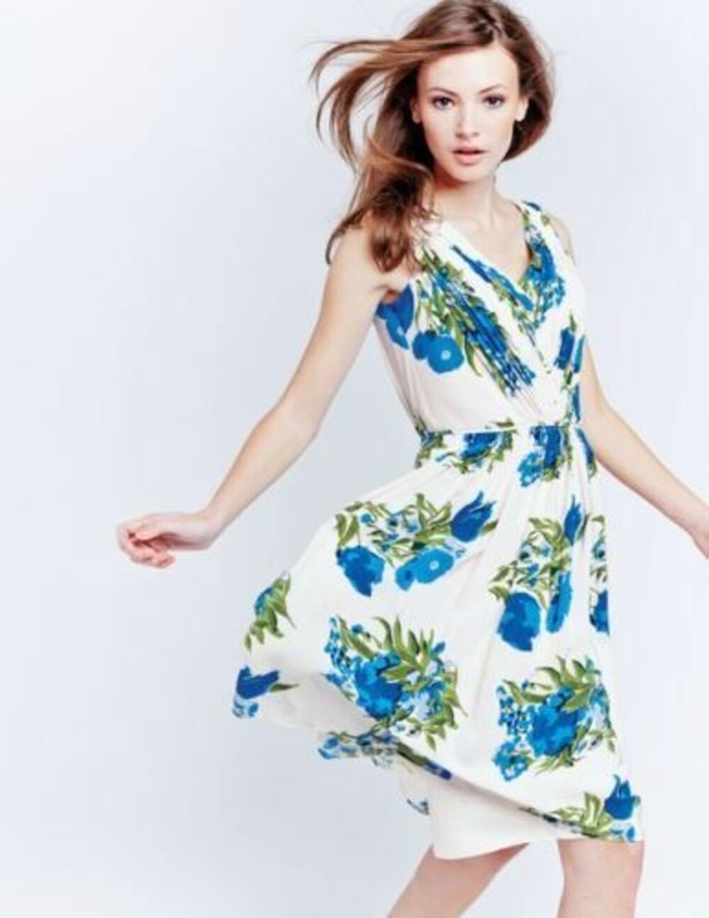 Boden Selena Swishy Dress Blue Floral V Neck Fit & Flare Viscose Size 8R